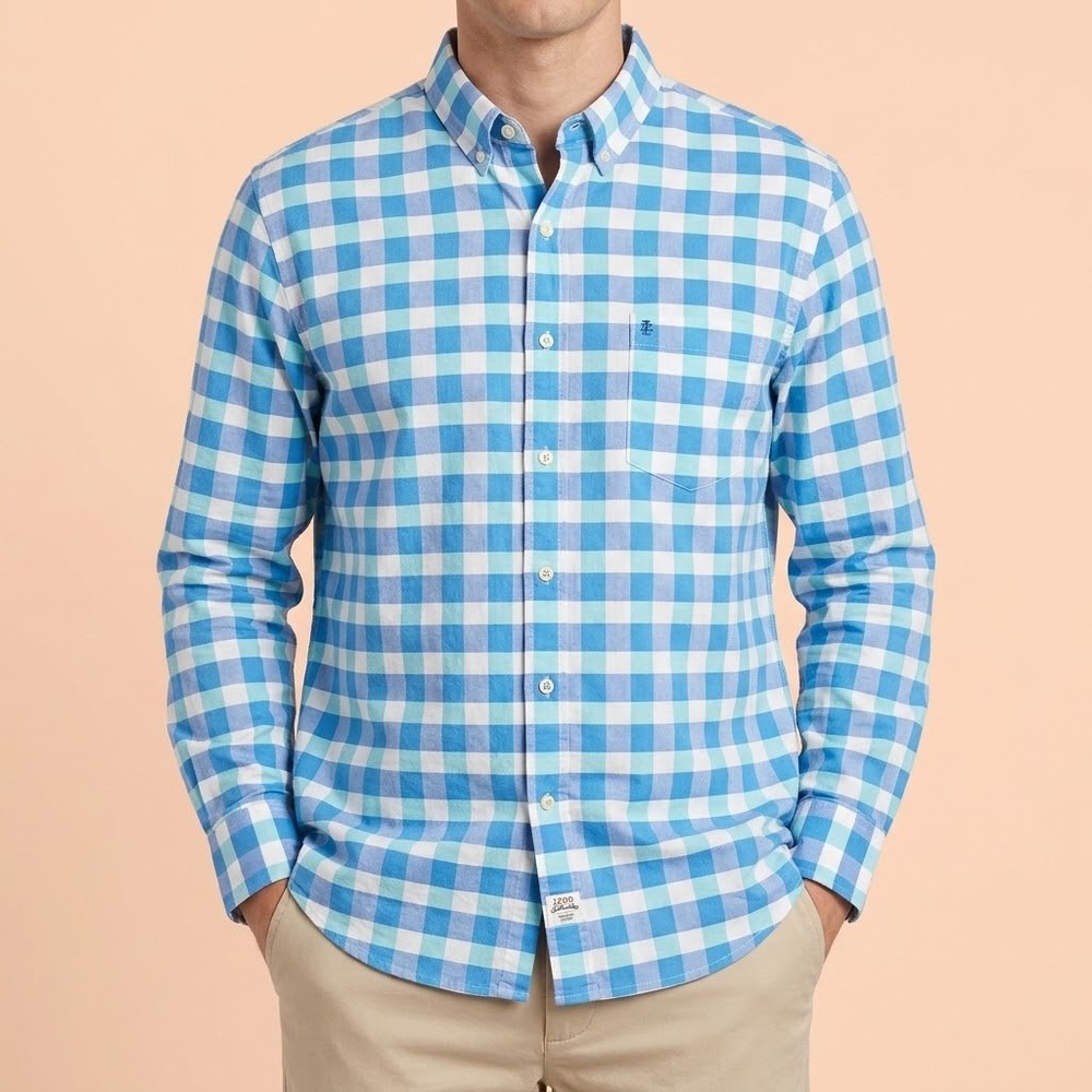 IZOD Saltwater Newport Oxford Shirt Mens XL Blue Plaid Button Down EUC